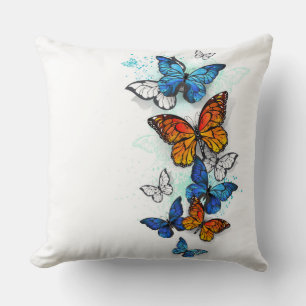 Flying Butterflies Morpho and Monarch Cushion