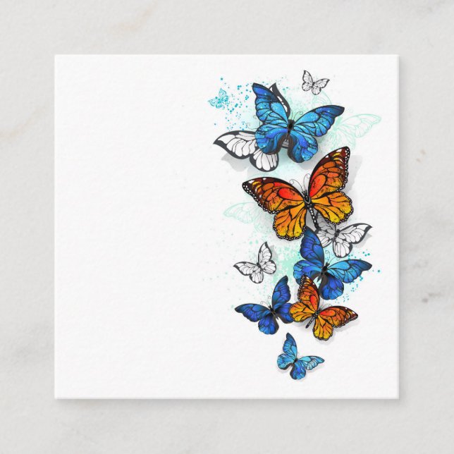 Flying Butterflies Morpho and Monarch Enclosure Card (Front)