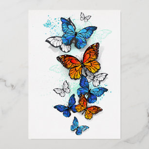 Flying Butterflies Morpho and Monarch Foil Holiday Card
