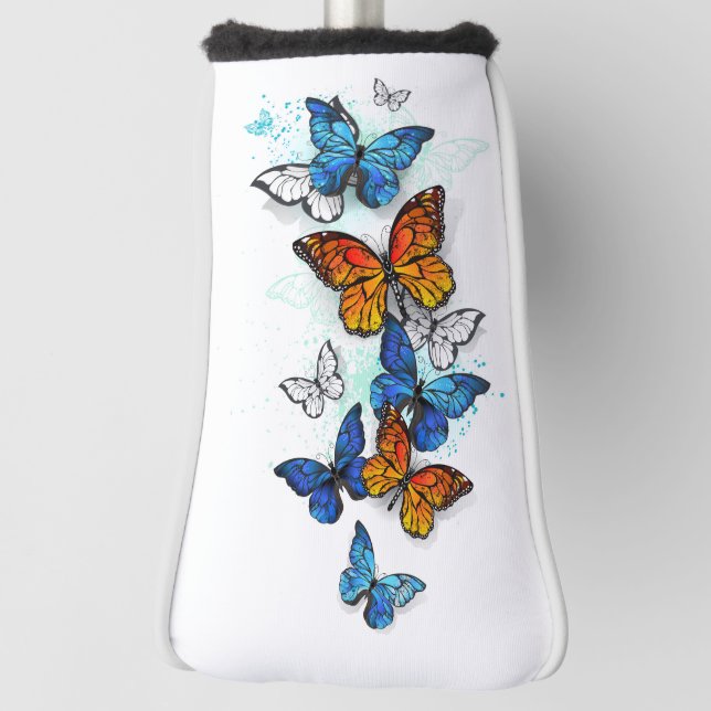 Flying Butterflies Morpho and Monarch Golf Head Cover (Rotate 90)