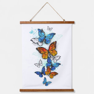 Flying Butterflies Morpho and Monarch Hanging Tapestry
