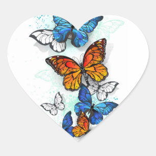 Flying Butterflies Morpho and Monarch Heart Sticker