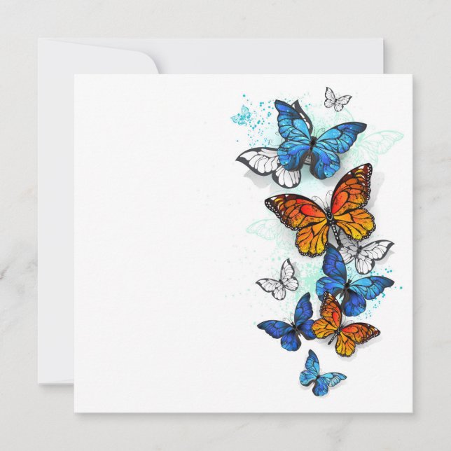 Flying Butterflies Morpho and Monarch Holiday Card (Front)