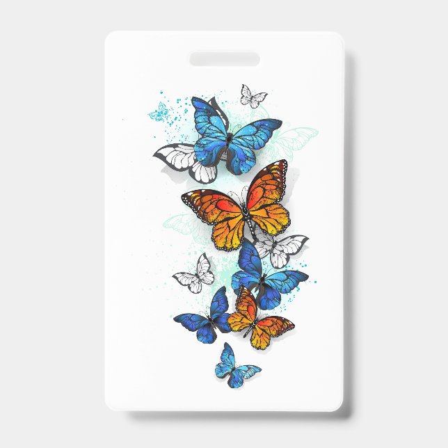 Flying Butterflies Morpho and Monarch ID Badge (Front)