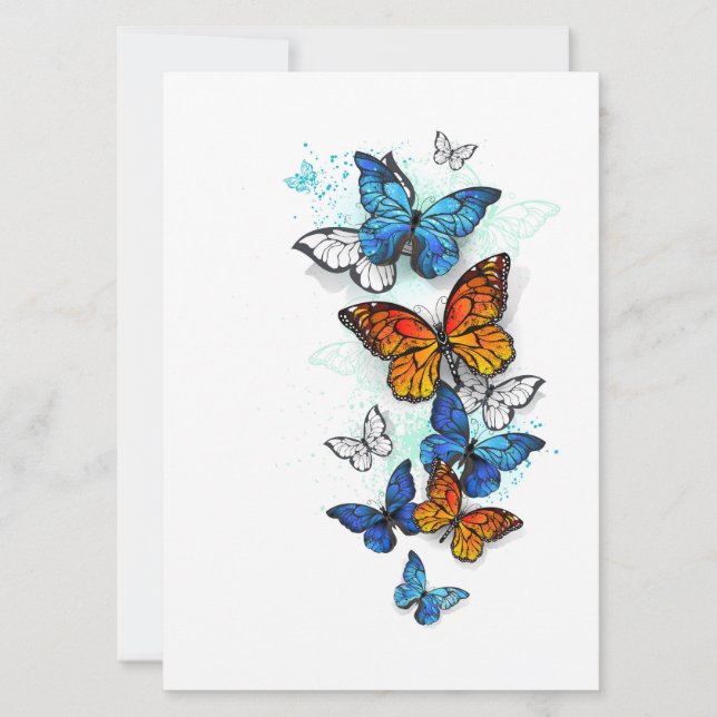 Flying Butterflies Morpho and Monarch Invitation (Front)