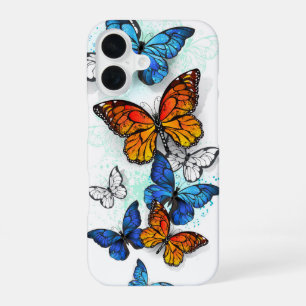 Flying Butterflies Morpho and Monarch iPhone 16 Case