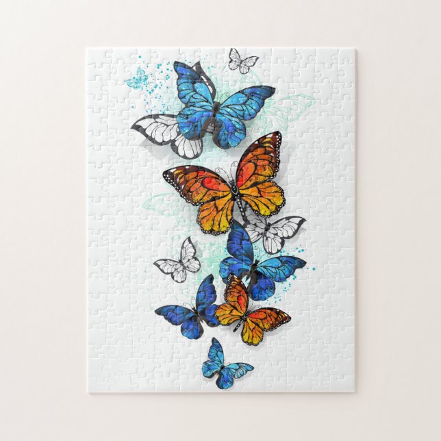 Flying Butterflies Morpho and Monarch Jigsaw Puzzle (Vertical)