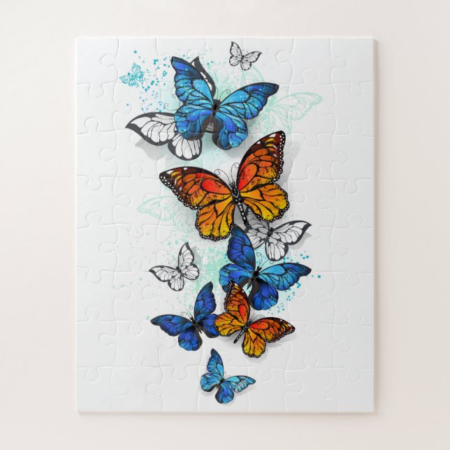 Flying Butterflies Morpho and Monarch Jigsaw Puzzle (Vertical)