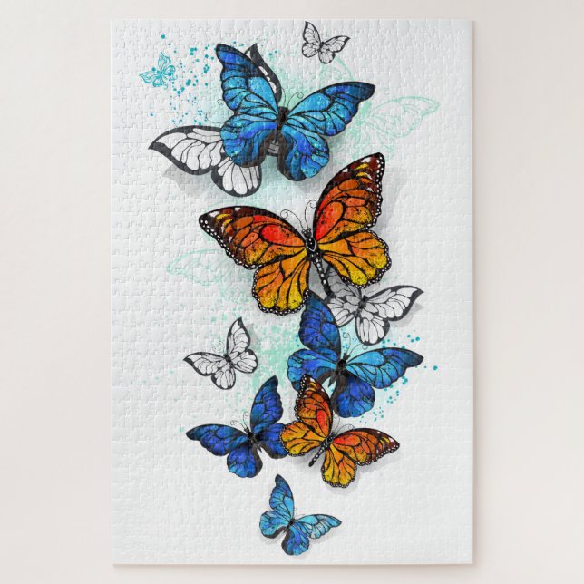 Flying Butterflies Morpho and Monarch Jigsaw Puzzle (Vertical)