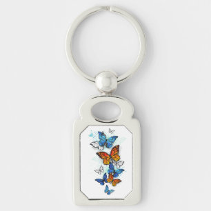 Flying Butterflies Morpho and Monarch Key Ring
