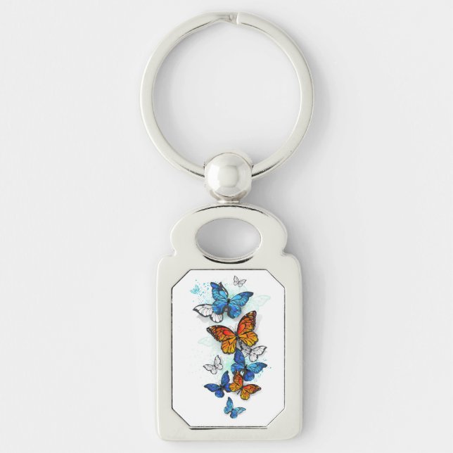 Flying Butterflies Morpho and Monarch Key Ring (Front)