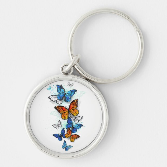 Flying Butterflies Morpho and Monarch Key Ring (Front)