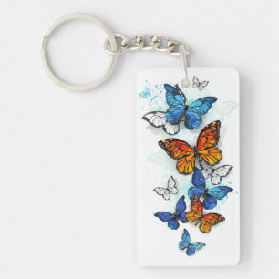 Flying Butterflies Morpho and Monarch Key Ring