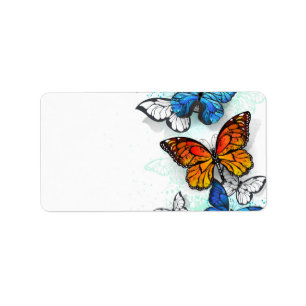 Flying Butterflies Morpho and Monarch Label