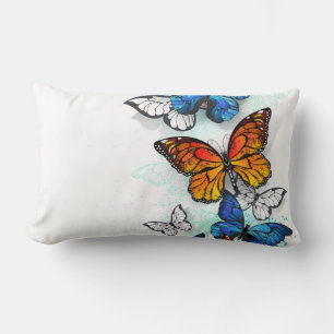 Flying Butterflies Morpho and Monarch Lumbar Cushion