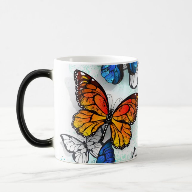 Flying Butterflies Morpho and Monarch Magic Mug (Left)