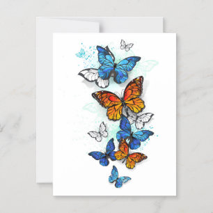 Flying Butterflies Morpho and Monarch Magnetic Invitation