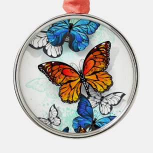 Flying Butterflies Morpho and Monarch Metal Ornament