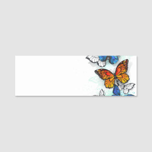 Flying Butterflies Morpho and Monarch Name Tag