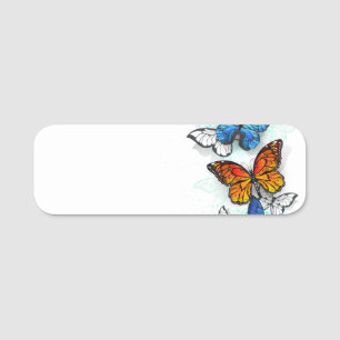 Flying Butterflies Morpho and Monarch Name Tag