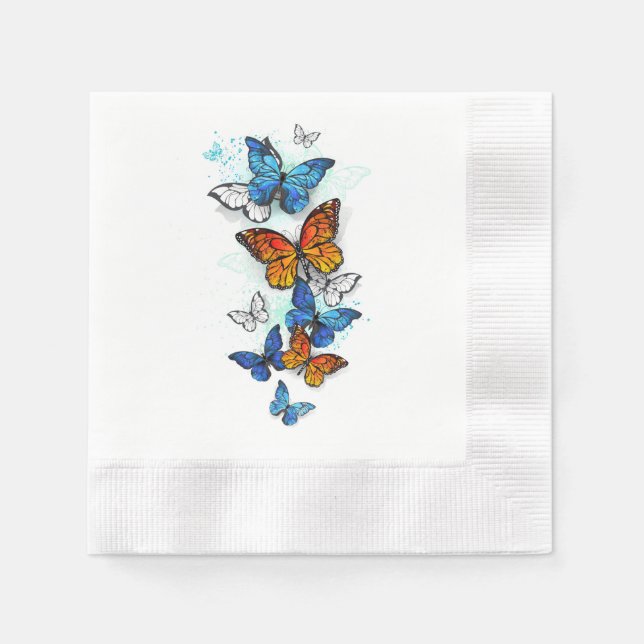 Flying Butterflies Morpho and Monarch Napkin (Front)