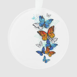 Flying Butterflies Morpho and Monarch Ornament