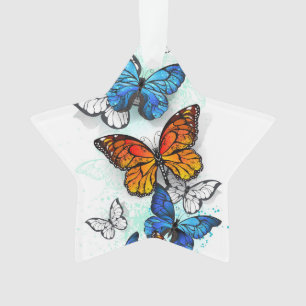 Flying Butterflies Morpho and Monarch Ornament