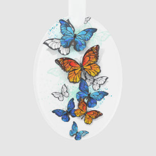 Flying Butterflies Morpho and Monarch Ornament