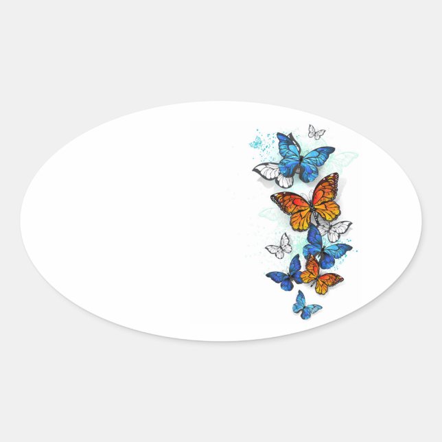 Flying Butterflies Morpho and Monarch Oval Sticker (Front)