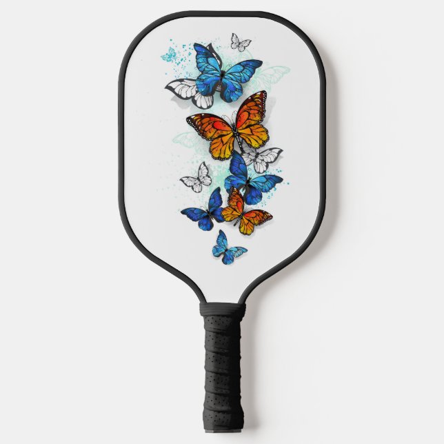 Flying Butterflies Morpho and Monarch Pickleball Paddle (Front)
