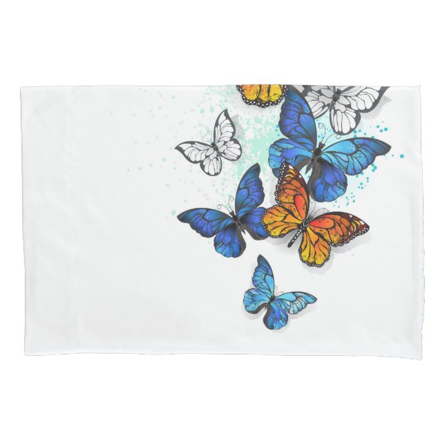 Flying Butterflies Morpho and Monarch Pillowcase (Front)