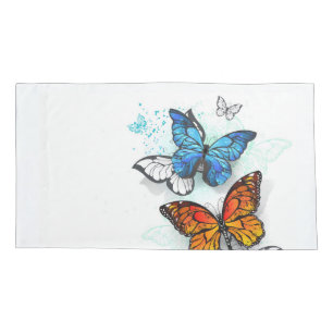 Flying Butterflies Morpho and Monarch Pillowcase