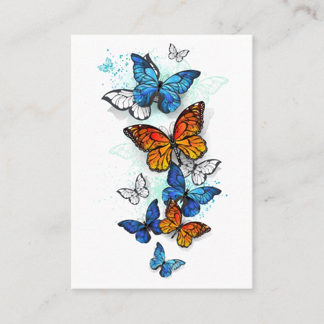 Flying Butterflies Morpho and Monarch Place Card (Front)