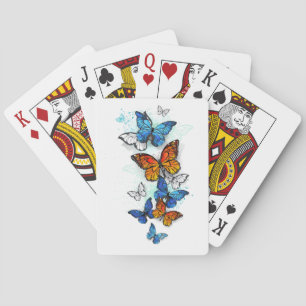 Flying Butterflies Morpho and Monarch Playing Cards