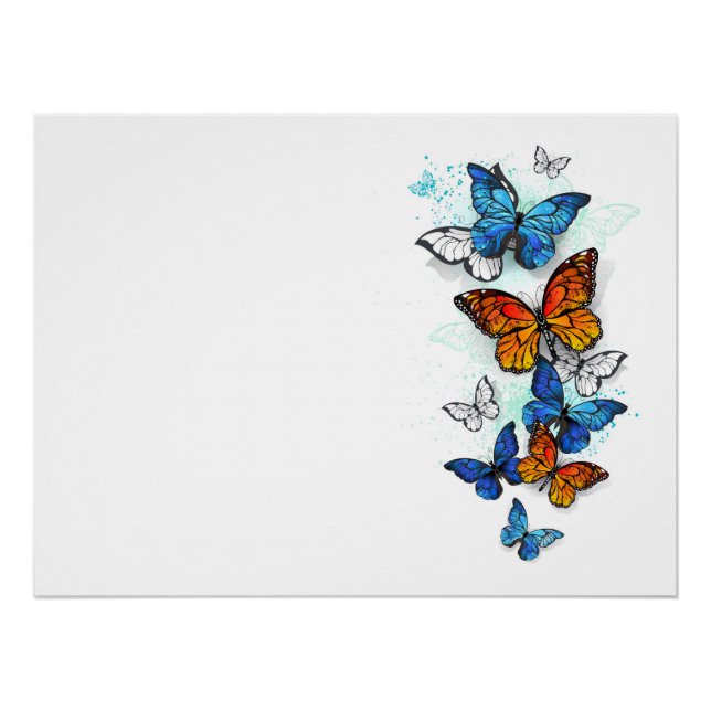 Flying Butterflies Morpho and Monarch Poster (Front)