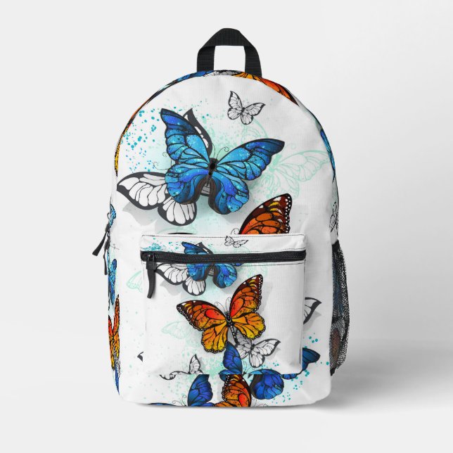 Flying Butterflies Morpho and Monarch Printed Backpack (Front)