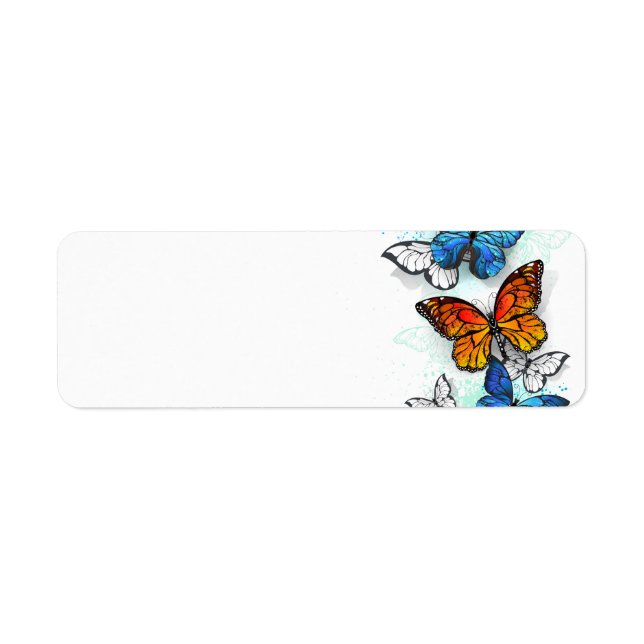 Flying Butterflies Morpho and Monarch Return Address Label (Front)