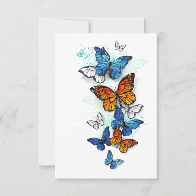Flying Butterflies Morpho and Monarch RSVP Card (Front)