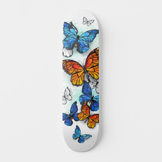 Flying Butterflies Morpho and Monarch Skateboard (Front)