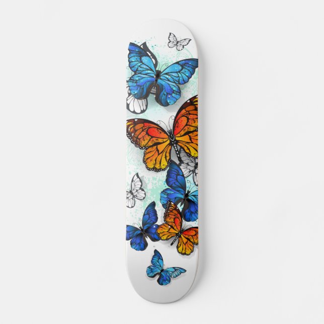 Flying Butterflies Morpho and Monarch Skateboard (Front)