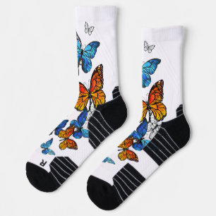 Flying Butterflies Morpho and Monarch Socks