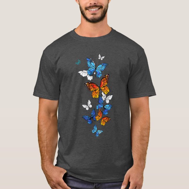Flying Butterflies Morpho and Monarch T-Shirt (Front)