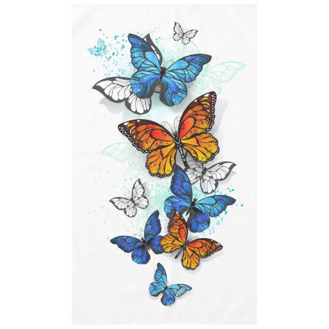 Flying Butterflies Morpho and Monarch Tablecloth (Front)