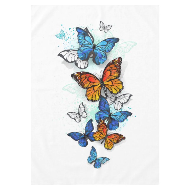 Flying Butterflies Morpho and Monarch Tablecloth (Front)