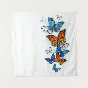 Flying Butterflies Morpho and Monarch Tapestry