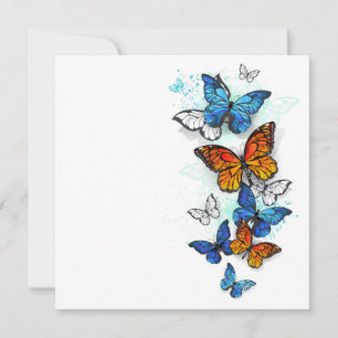 Flying Butterflies Morpho and Monarch Thank You Card