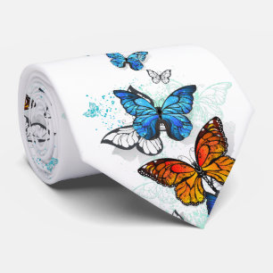 Flying Butterflies Morpho and Monarch Tie