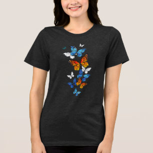 Flying Butterflies Morpho and Monarch Tri-Blend Shirt