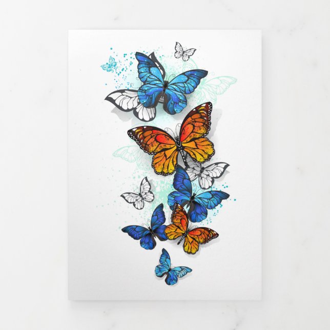 Flying Butterflies Morpho and Monarch Tri-Fold Announcement (Cover)