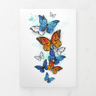 Flying Butterflies Morpho and Monarch Tri-Fold Card